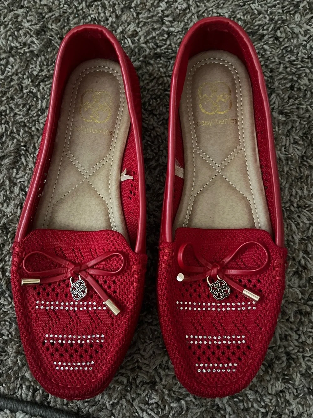 Red Women's Knit Bow Loafers